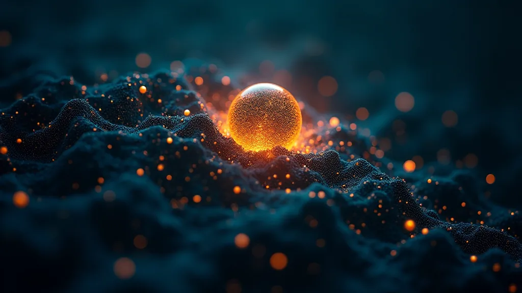Glowing amber core rising from a dark field of data points — many signals converging on one source of truth